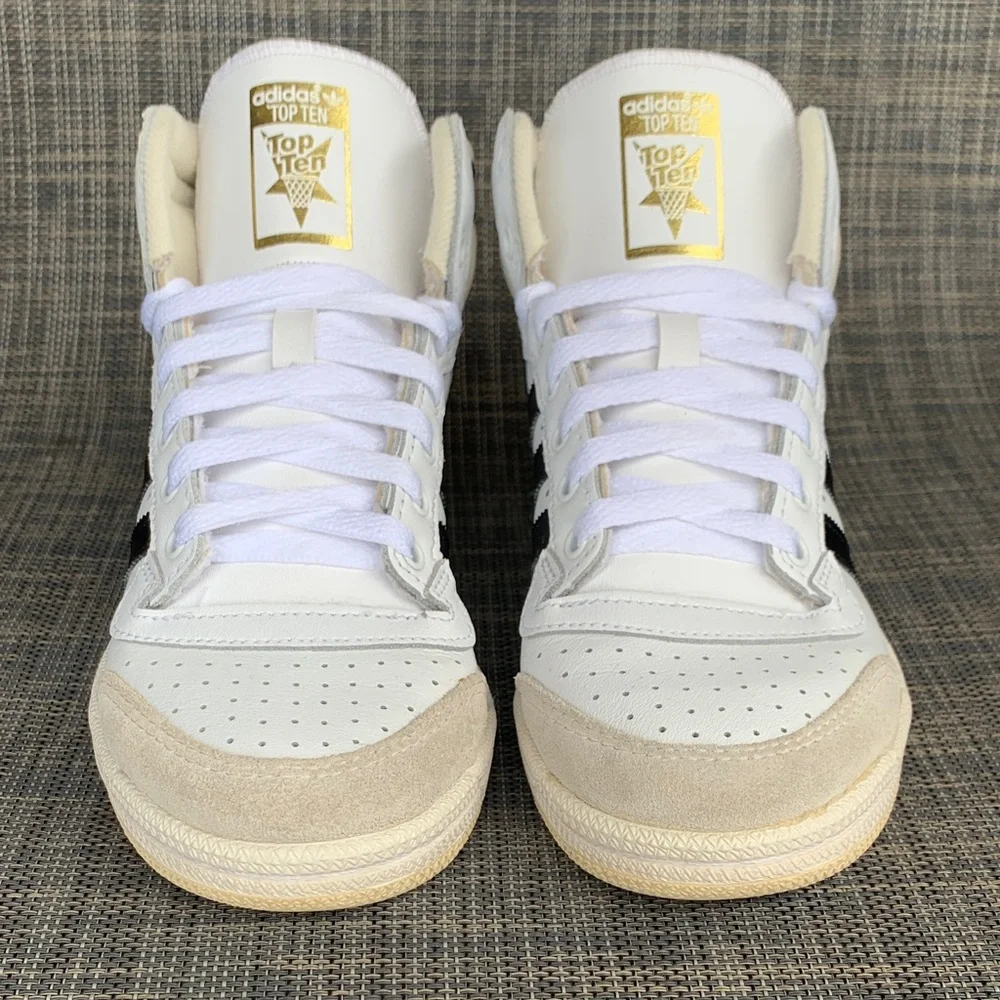 adidas Top Ten High-Top 'White Black Gold' Big Kids Sneakers size 4.5